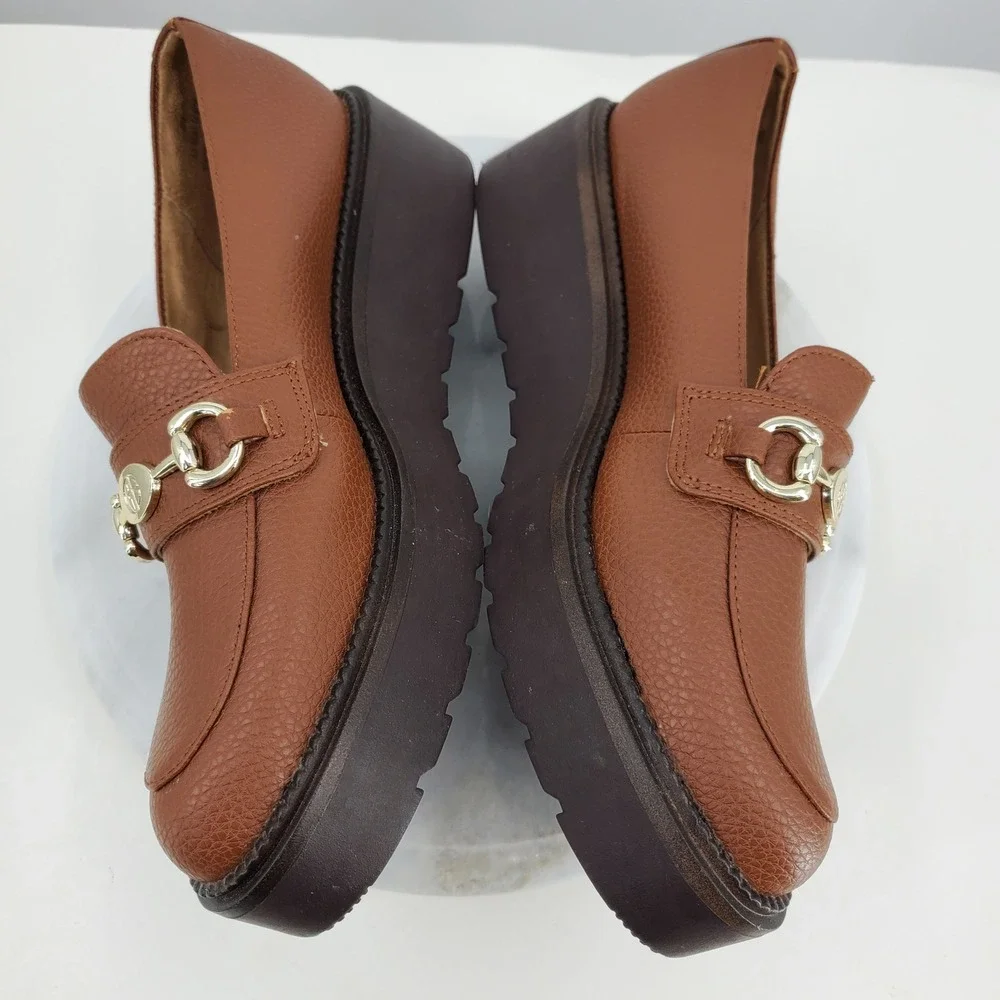 Giani Bernini Mayaa Lug-Sole Brown Leather‎ Horse Bit Loafer Shoes 8 Prep